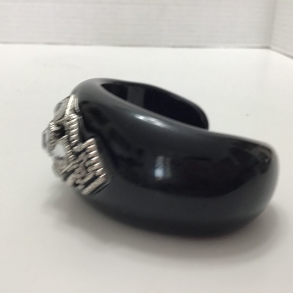 VTG Rhinestone jewelled black resin domed cuff & VTG suede Floral Bracelet - Picture 7 of 14